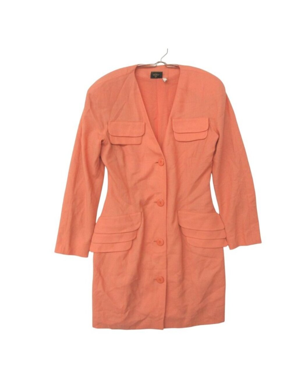 Fendi 365 Dress Suit Neck Long Sleeve Above Knee Mini Front Button Salmon Pink
